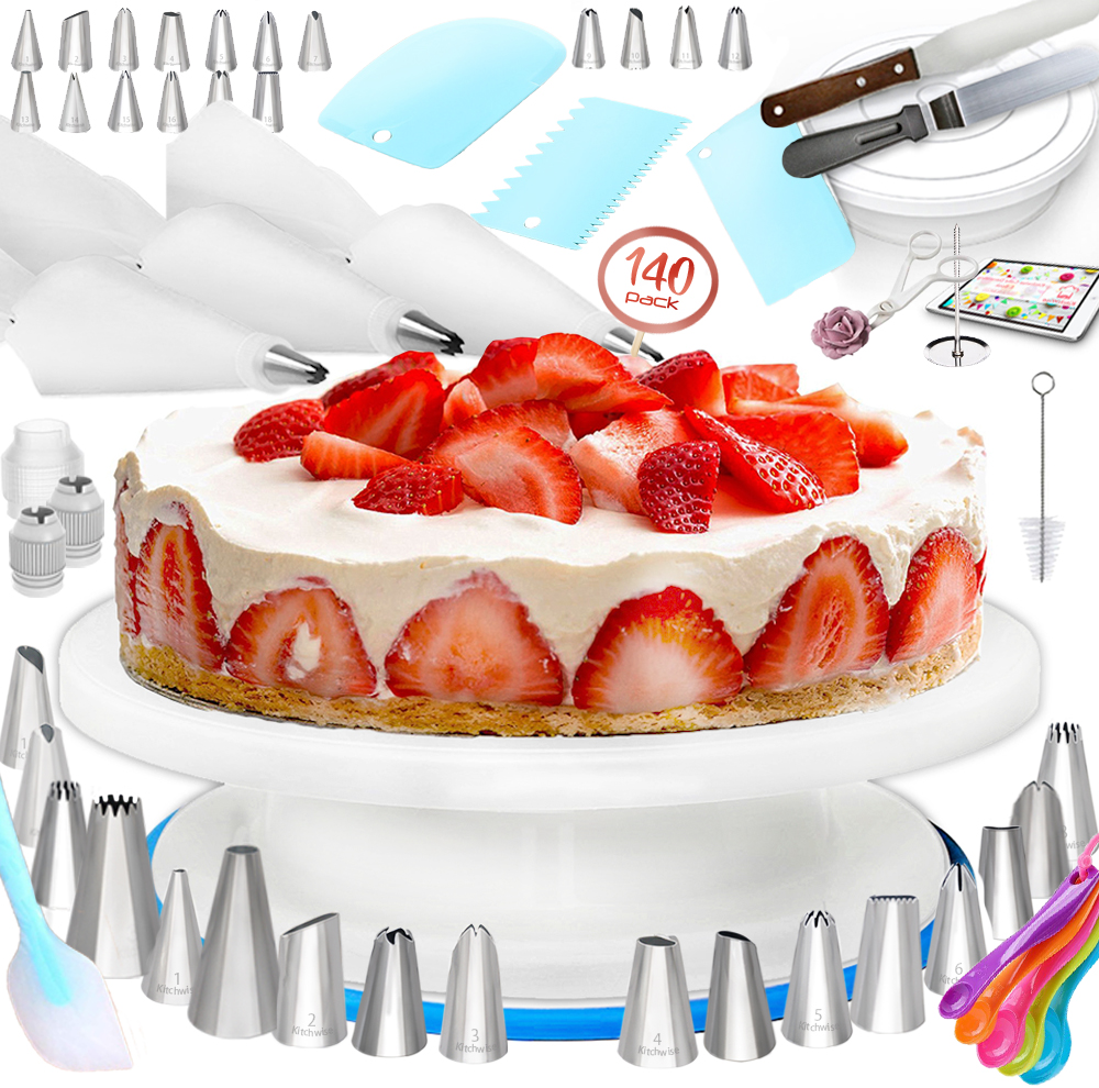 Cake Decorating Turntable with Accessories and Piping Tips ...