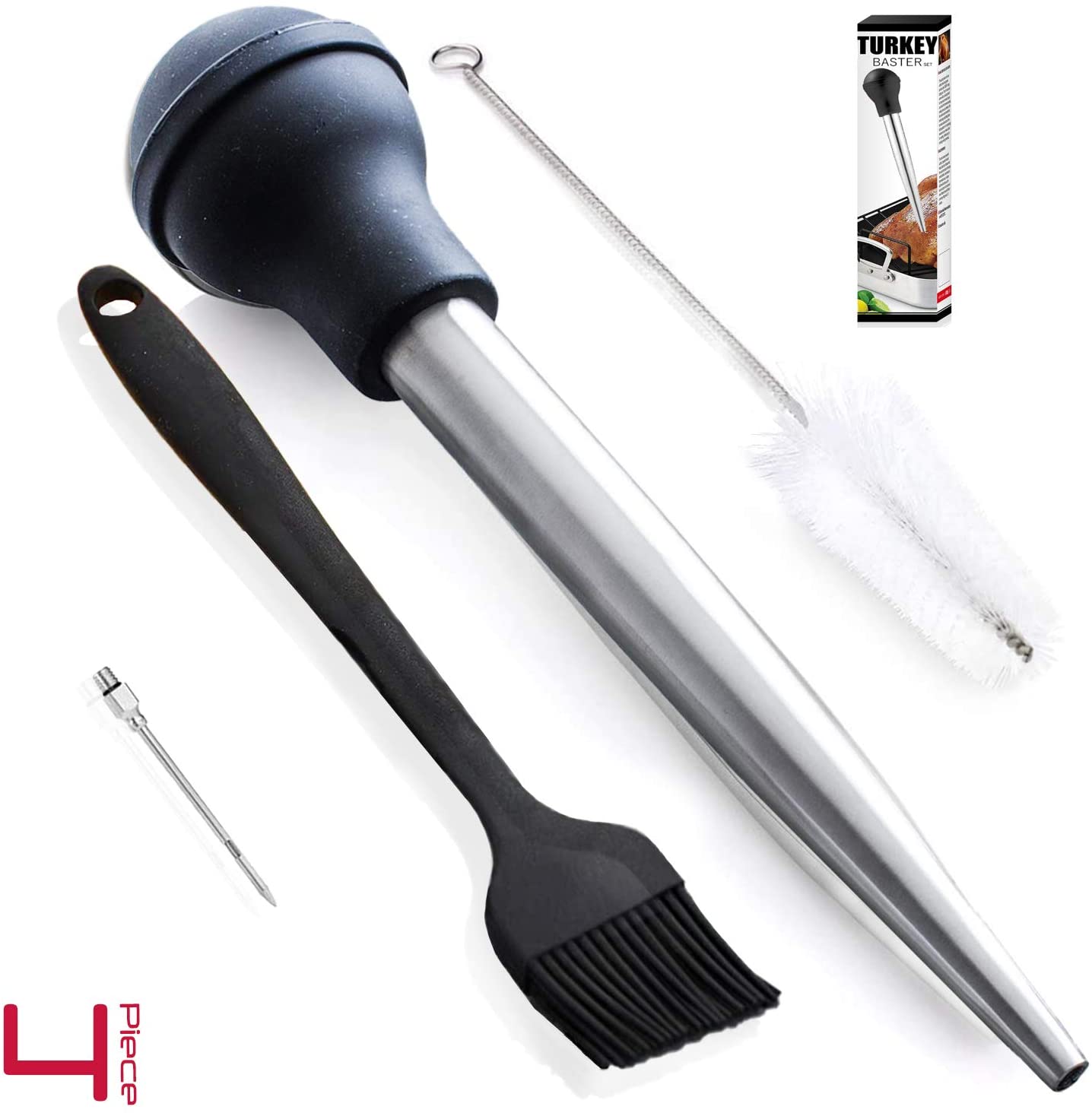 Stainless Steel Turkey Baster w/ Injector Needle & Cleaning Brush (11)